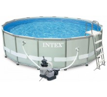 Каркасный бассейн Ultra Frame, 488х122см, 19156л, песочн.фил-насос 4500л/ч, лестн., тент, подстилка, Intex, 28324
